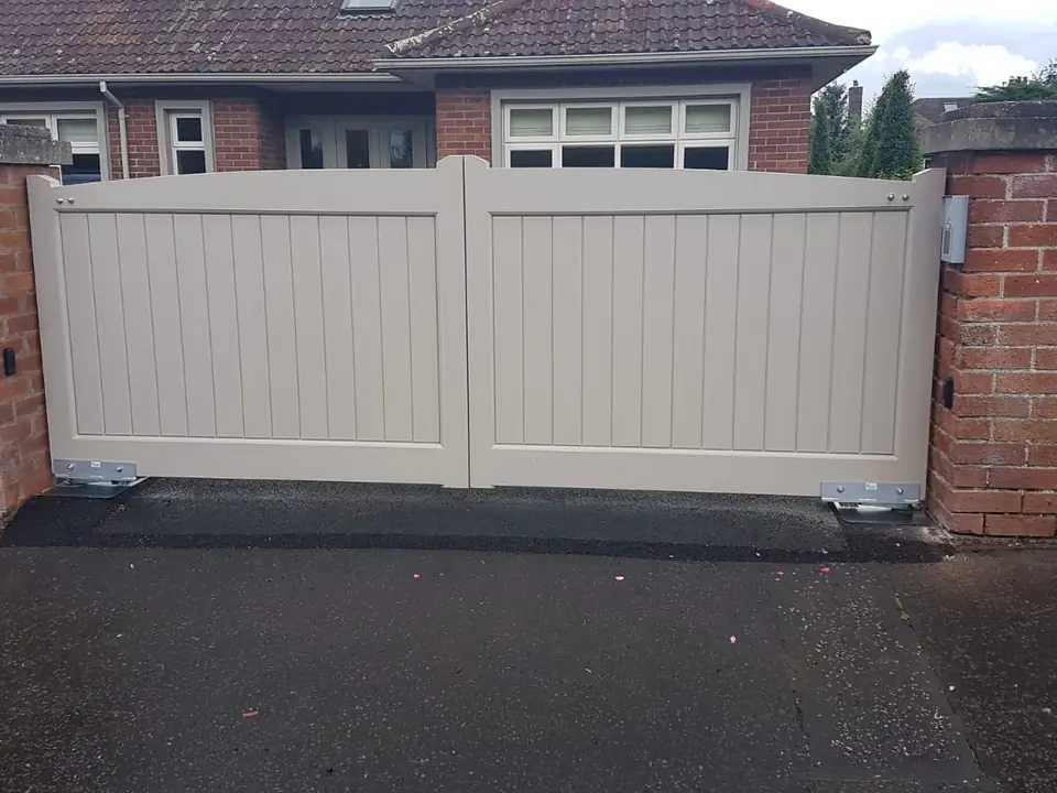 Bespoke painted driveway gates made by PJ Gates & Automation